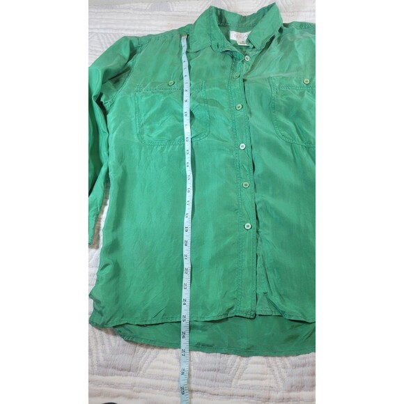 Bogari 100% Silk Button Down Shirt Green Long Sleeve Pockets Small Vintage Y2K - Picture 8 of 9